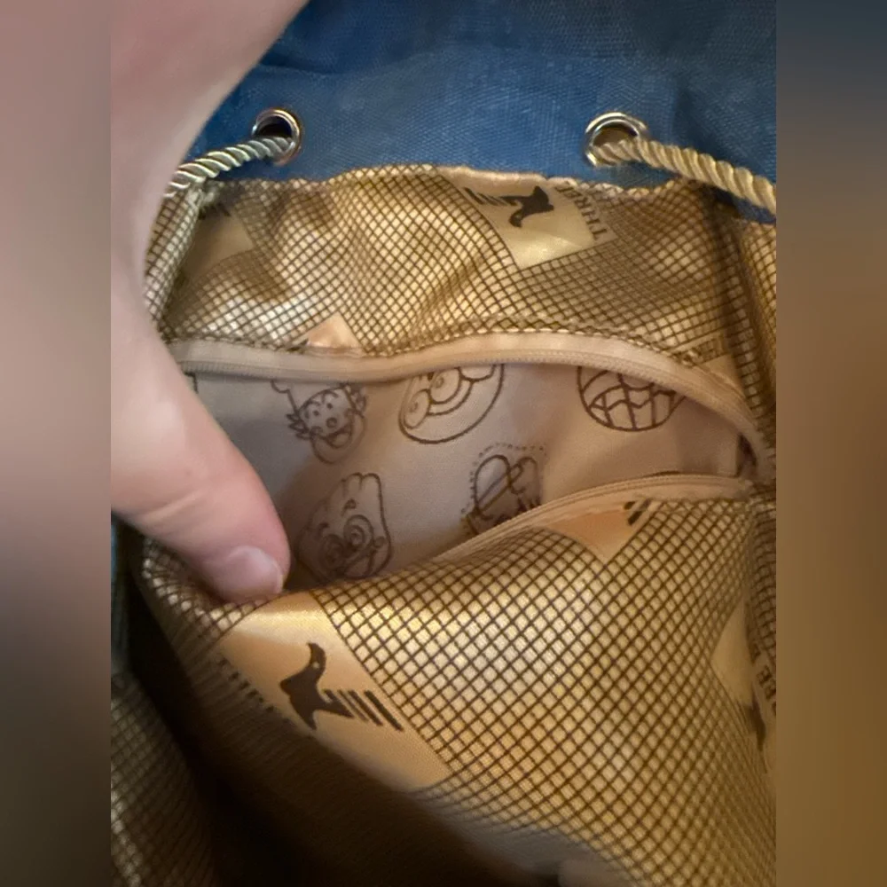 Blue and Tan Drawstring Backpack